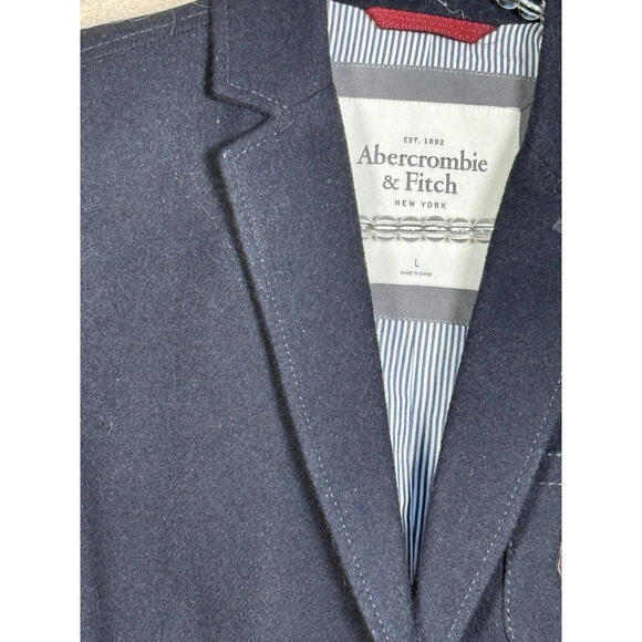 Abercrombie & Fitch Wool Blend Navy Sz Large Fitted Cropped Lined Blazer Crest - Picture 3 of 8